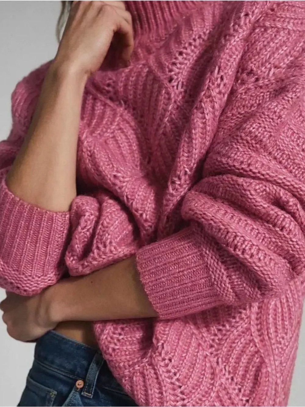 REISS Ola Sweater Womens M NWT Pink Oversized Cable Knit Wool Alpaca Turtleneck